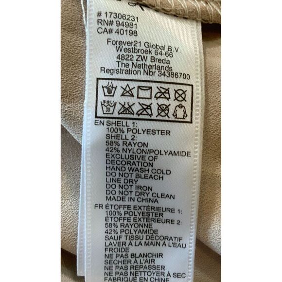 Forever 21 Blouse Round Neck Long Sleeves Lace Overlay Tan/Black Women’s L NWT - Picture 13 of 13